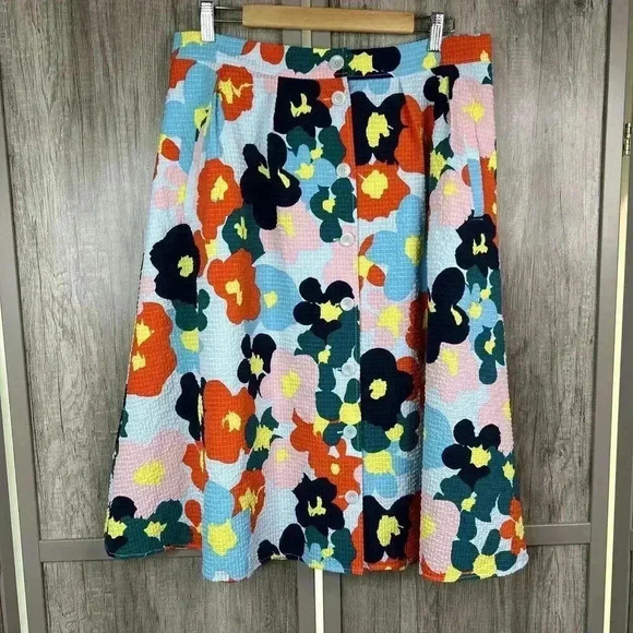 Nordstrom x Christina Martinez Skirt 14 Floral Print Lined Pockets Button Front - Picture 2 of 9